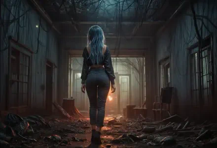  Blue Hair Woman Post Apocalyptic