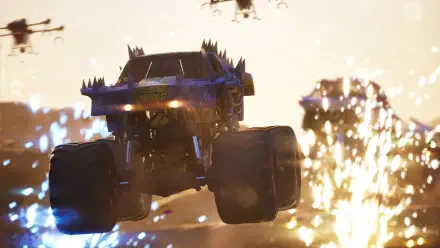 HD desktop wallpaper featuring dynamic scenes from the video game Monster Jam Showdown, capturing the excitement and thrill of monster truck action.