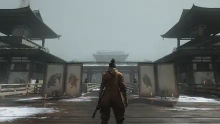 HD PC desktop wallpaper featuring elements from the video game Sekiro: Shadows Die Twice, showcasing its distinct art style and immersive atmosphere.