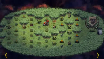 A vibrant desktop wallpaper featuring gameplay from the video game Demon's Mirror, showcasing a lush green environment filled with various interactive elements and characters.