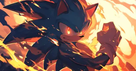 An HD desktop wallpaper featuring Sonic the Hedgehog, portrayed with intense colors and dynamic energy, capturing the essence of the iconic video game character.
