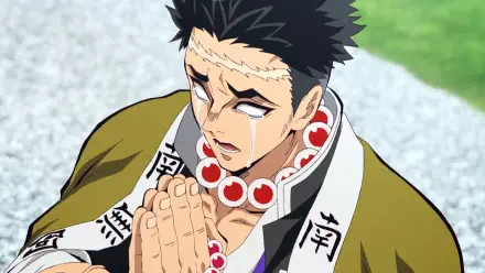 A high-definition desktop wallpaper featuring Gyomei Himejima from Demon Slayer: Kimetsu no Yaiba, showcasing his striking features and distinctive scar.