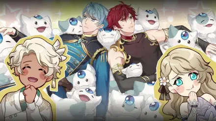 HD wallpaper from the video game Celestia: Chain of Fate, featuring characters amidst adorable creatures, showcasing vibrant colors and engaging expressions.