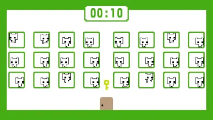 A vibrant HD PC desktop wallpaper featuring the game Pico Park 2, showcasing a timer and grid of playful cat characters with a key, set against a bright green and white background.