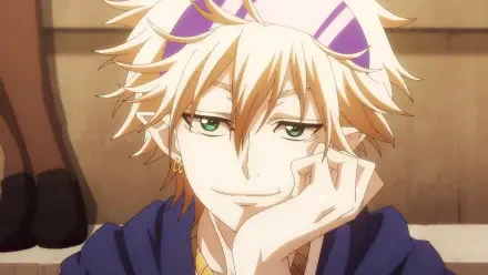 Anime-inspired HD desktop wallpaper featuring a character from The Ossan Newbie Adventurer, showcasing a confident expression with tousled blonde hair and green eyes.