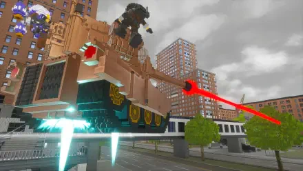 A dynamic HD wallpaper from the video game Earth Defense Force: World Brothers 2, featuring a mechanical figure atop a futuristic tank amidst an urban landscape.