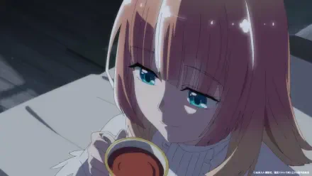 A character from As a Reincarnated Aristocrat I’ll Use My Appraisal Skill to Rise in the World gazes thoughtfully while holding a cup, set against a serene background. HD anime wallpaper.