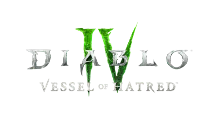 Diablo IV: Vessels of Hatred logo displayed in 8K Ultra HD quality, designed as a PC desktop wallpaper for video game enthusiasts.