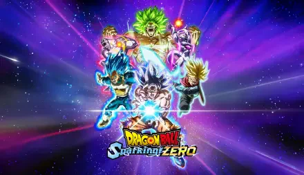 Colorful 4K Ultra HD wallpaper featuring characters from the video game DRAGON BALL: Sparking! ZERO, set against a vibrant cosmic background.