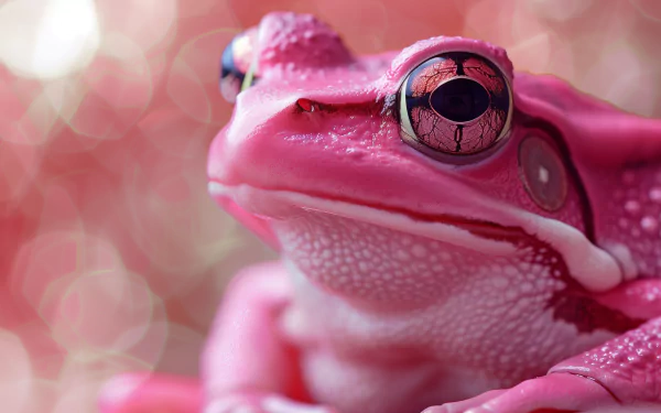 A close-up of a pink frog, showcasing its vibrant color and intricate details, serves as a striking HD desktop wallpaper and background.