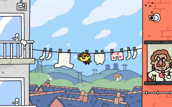 An HD desktop wallpaper featuring imagery from the video game Thank Goodness You're Here! showcasing vibrant visuals and engaging elements.