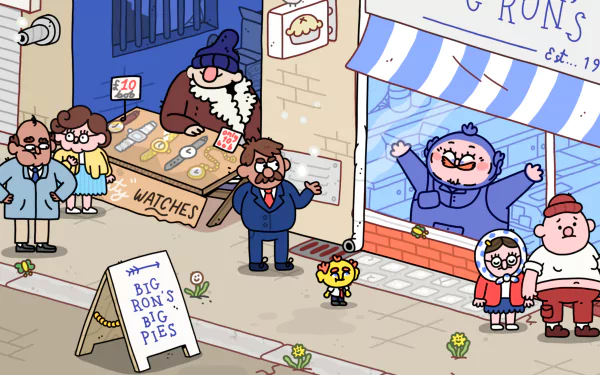 HD desktop wallpaper featuring visuals from the video game Thank Goodness You're Here! sets a vibrant and engaging background for gamers and fans alike.