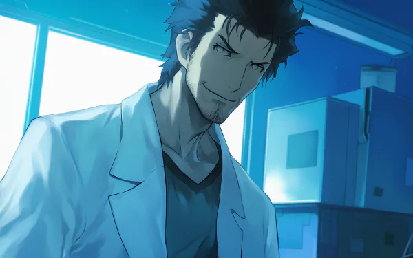 Anime-themed HD desktop wallpaper featuring Rintaro Okabe from Steins;Gate, showcasing vibrant colors and dynamic design elements that enhance any screen.