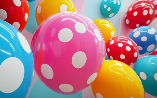 Vibrant HD wallpaper featuring colorful polka dot spheres in various bright colors, creating an artistic and playful pattern against a soft background.