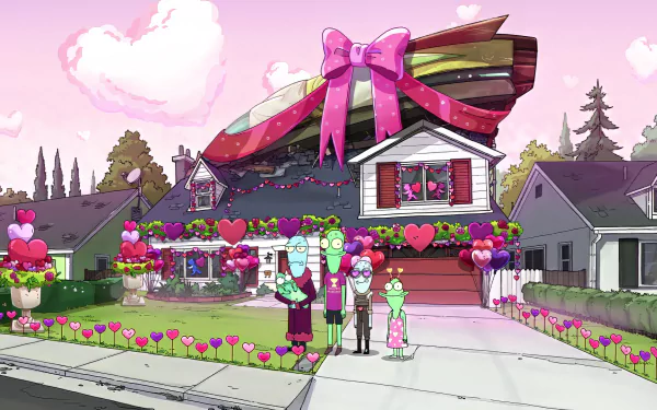 A vibrant HD desktop wallpaper featuring characters from the TV show *Solar Opposites*, showcasing the show's unique animation style and humor.