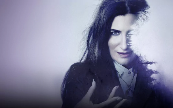 4K Ultra HD PC desktop wallpaper featuring a mysterious woman with dark hair emerging from a smoky, blurred background, inspired by Agatha All Along.