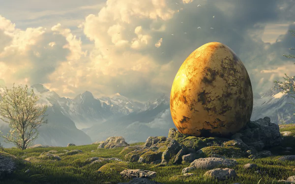 A mesmerizing dragon egg rests in a fantastical setting, captured in stunning HD. This image serves as a vibrant fantasy-themed desktop wallpaper or background.