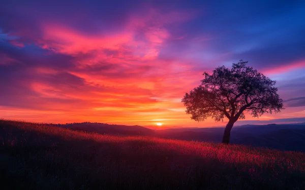 landscape sunset tree vibrant colors HD Desktop Wallpaper | Background Image