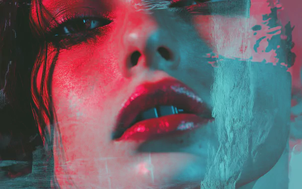 A soft grunge HD desktop wallpaper featuring a woman's face, blending edgy aesthetics with a captivating expression for a unique background.