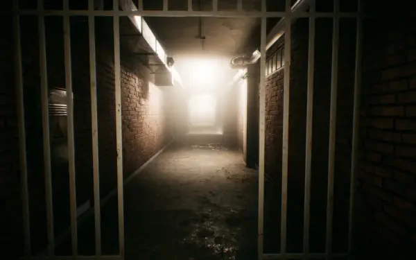 A dark, immersive HD desktop wallpaper inspired by the video game Escape the Backrooms, capturing the eerie atmosphere of this popular horror adventure.