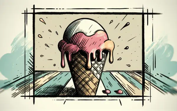 A vibrant illustration of an ice cream cone melting, set against a textured background. This HD desktop wallpaper adds a fun and refreshing touch to any screen.