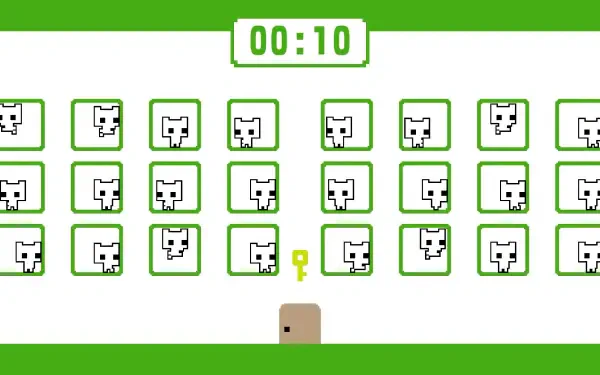 A vibrant HD PC desktop wallpaper featuring the game Pico Park 2, showcasing a timer and grid of playful cat characters with a key, set against a bright green and white background.
