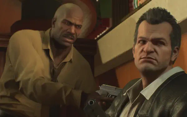 An intense scene from Dead Rising Deluxe Remaster, featuring two characters in a dramatic moment, showcased as a vibrant HD PC desktop wallpaper and background.