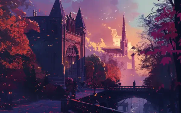 chill lofi castle cityscape architecture HD Desktop Wallpaper | Background Image