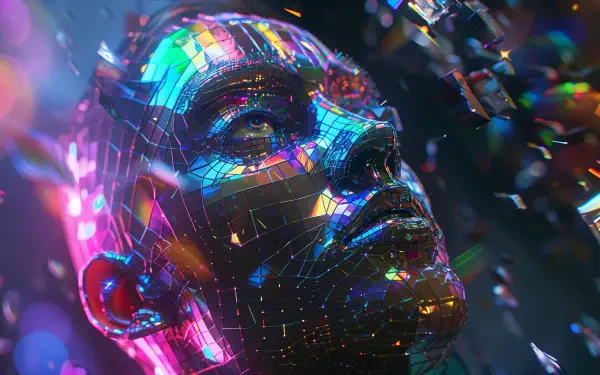 A vibrant, artistic rendering of a human face, showcasing a mosaic of colors and reflections, displayed as a 4K Ultra HD PC desktop wallpaper.