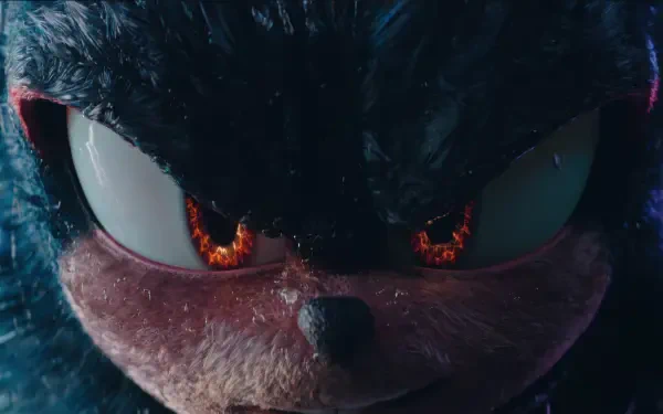 A close-up of Shadow the Hedgehog from Sonic 3, showcasing intense eyes and detailed texture, presented as a vibrant 4K Ultra HD desktop wallpaper.