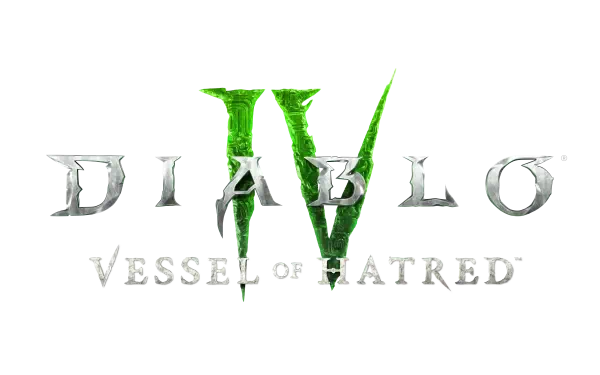Diablo IV: Vessels of Hatred logo displayed in 8K Ultra HD quality, designed as a PC desktop wallpaper for video game enthusiasts.