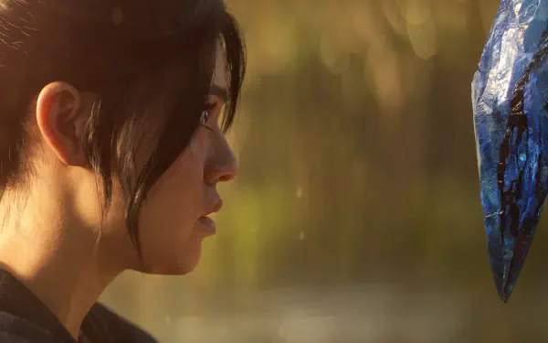 A captivating 4K Ultra HD wallpaper from Diablo IV, showcasing a female character gazing intently at a mysterious figure, set against a beautifully lit background.