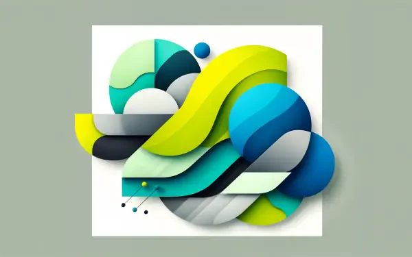 A vibrant 4K Ultra HD PC desktop wallpaper featuring dynamic shapes and waves in shades of green, blue, and gray, creating an eye-catching abstract design.