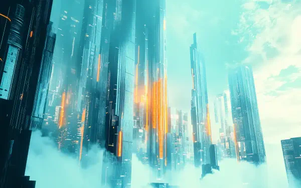 futuristic cityscape futuristic city digital landscape skyscraper blue tones HD Desktop Wallpaper | Background Image