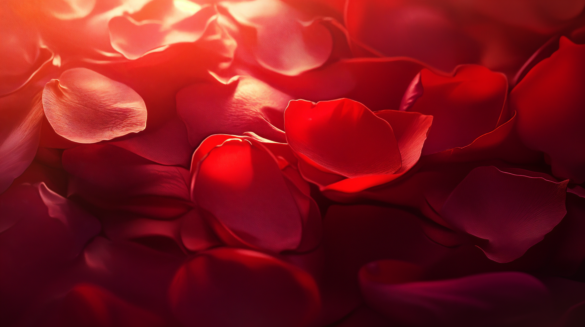 Close-up of vibrant rose petals in rich shades of red, beautifully captured for a 4K Ultra HD PC desktop wallpaper and background. 