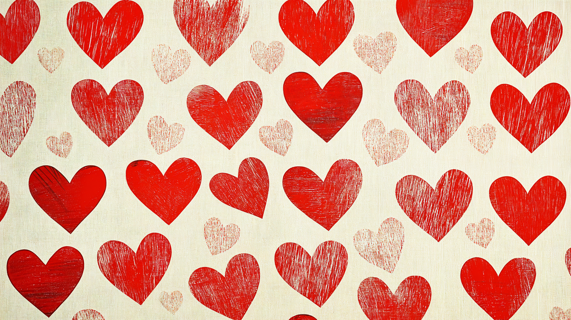 A vibrant 4K Ultra HD wallpaper featuring a playful pattern of red and pink hearts on a light background, creating a cheerful and romantic ambiance.