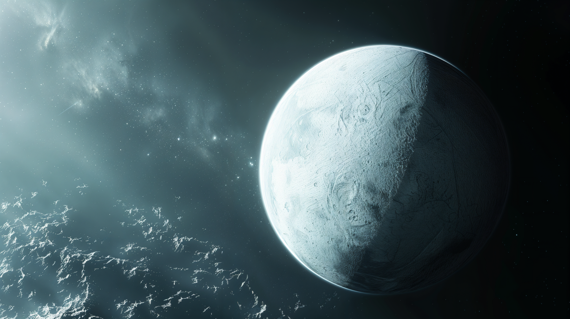 A stunning 4K Ultra HD wallpaper showcasing a captivating planet viewed from space, surrounded by ethereal clouds and cosmic elements.