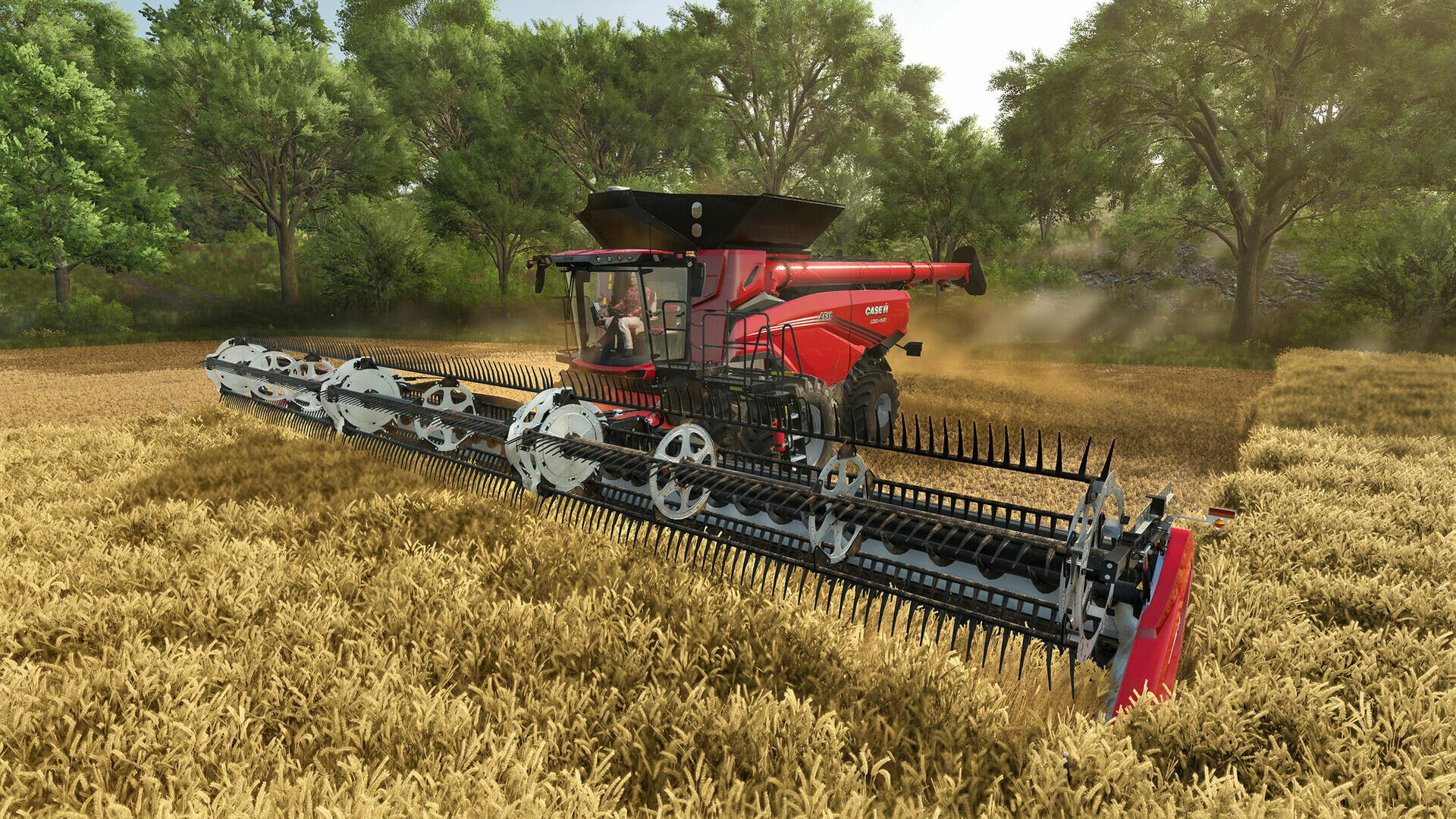 A high-definition wallpaper featuring a combine harvester in a golden field, capturing the essence of Farming Simulator 25 for PC gaming enthusiasts.