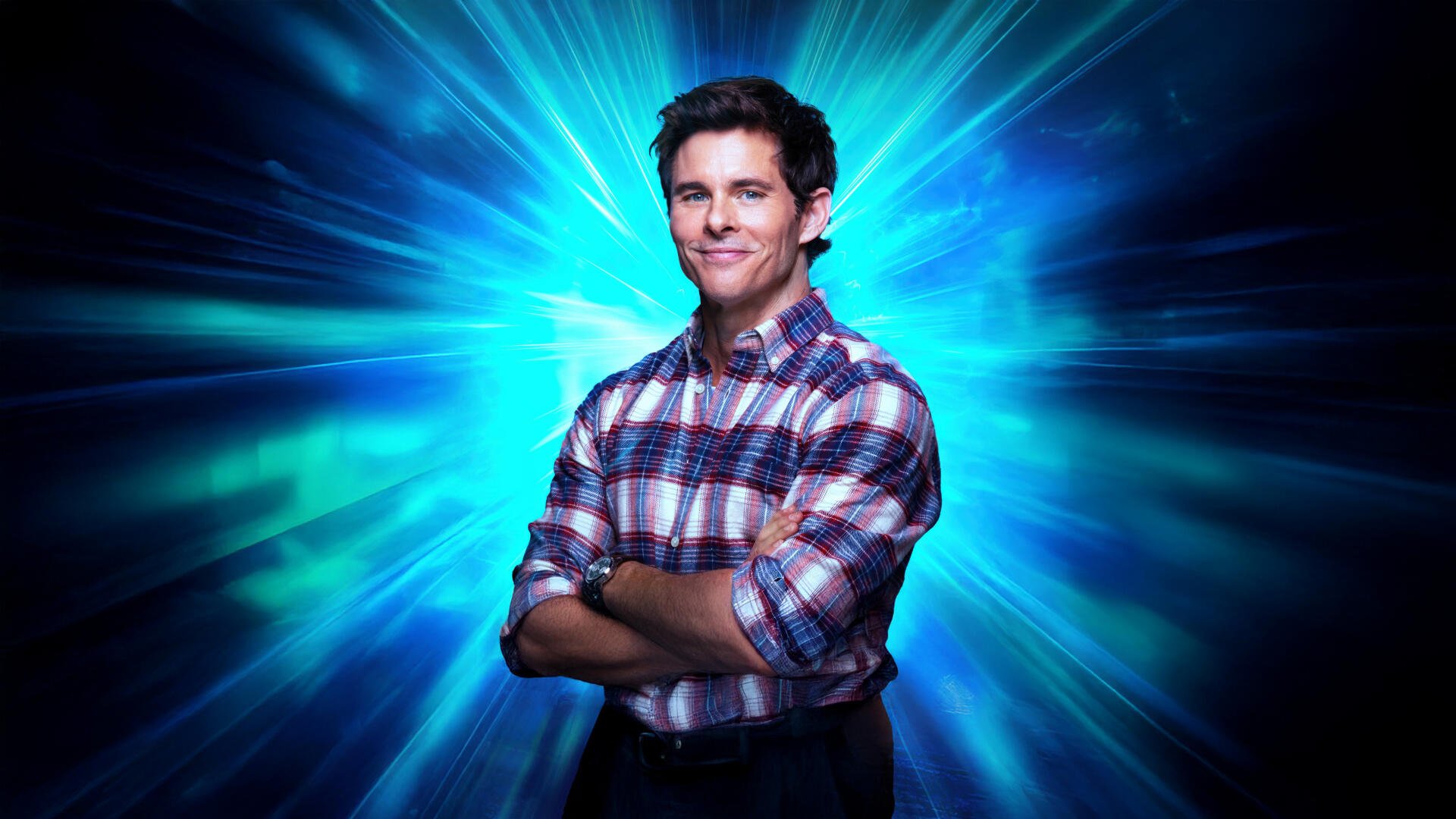 4K Ultra HD PC desktop wallpaper featuring a man in a plaid shirt with a vibrant blue energy background, tagged with Sonic the Hedgehog 3.