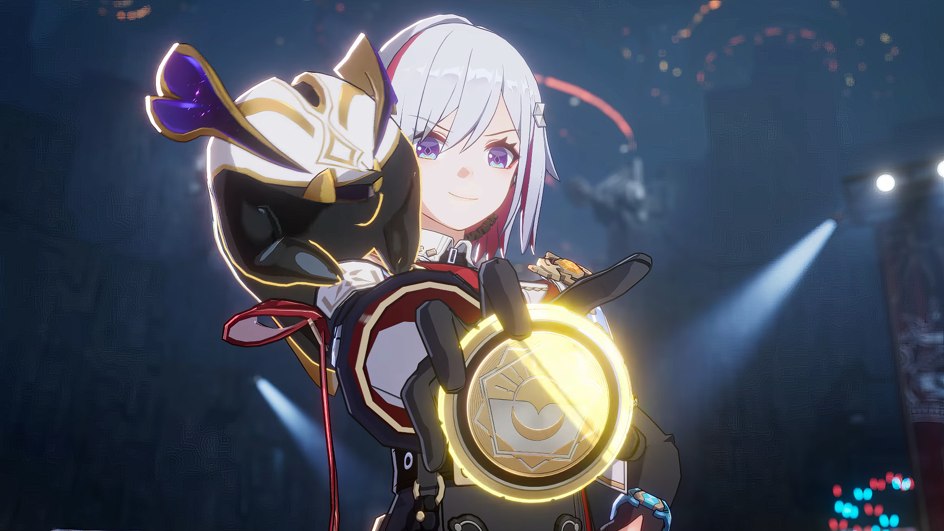A character from Honkai: Star Rail, Topaz, poses confidently with a glowing emblem, set against a vibrant, dynamic background, showcasing the game’s stunning HD visuals.