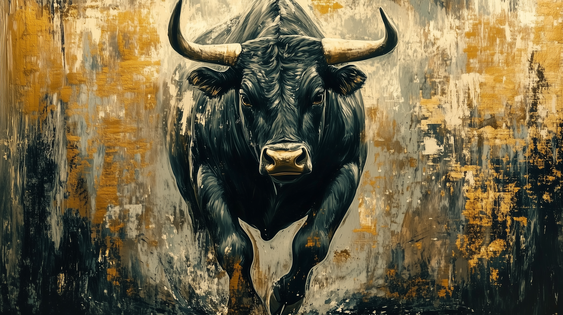 A striking HD desktop wallpaper featuring a powerful bull, with a dynamic and textured background that enhances its majestic presence.
