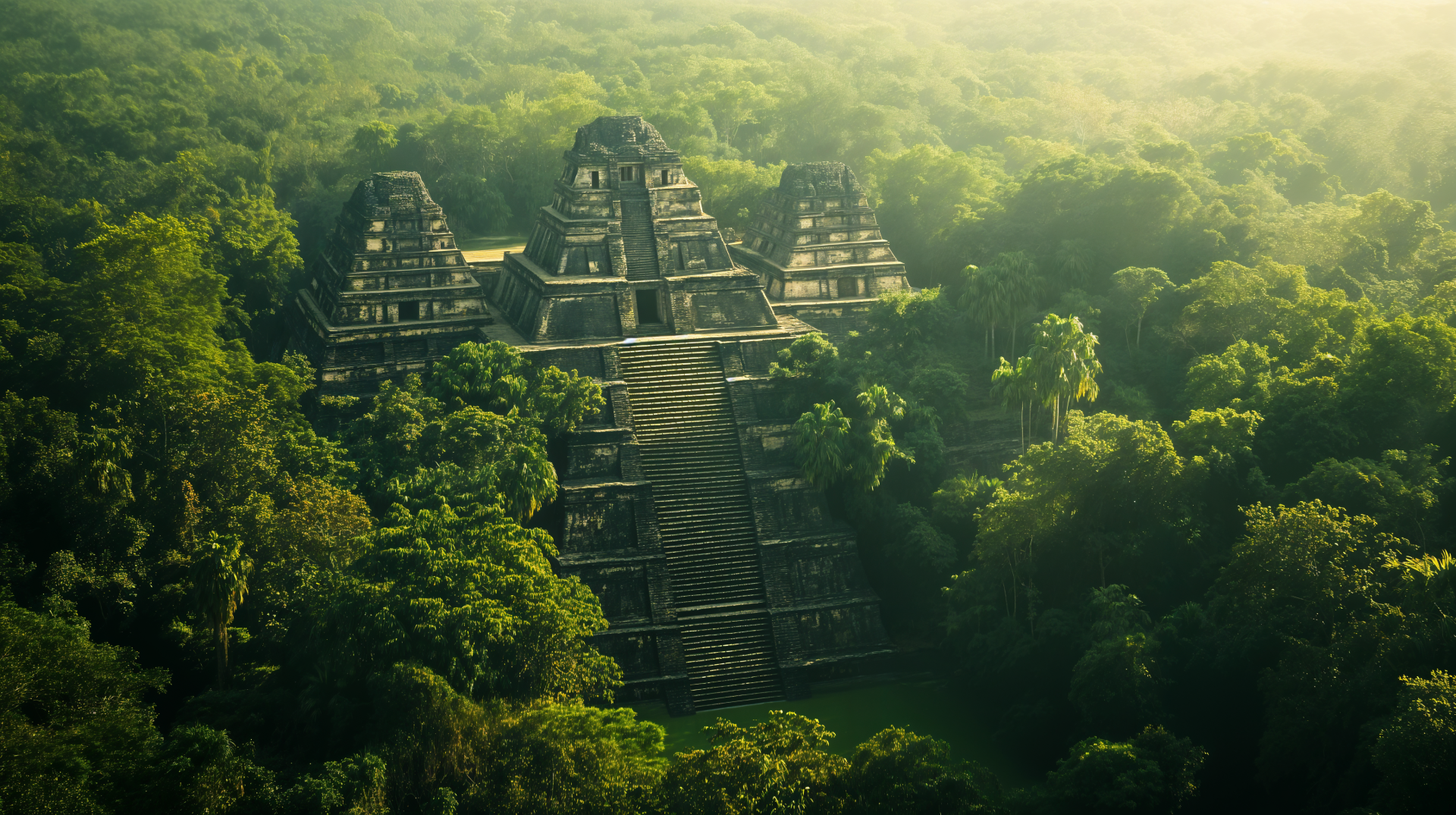 Ancient Maya temple nestled in lush greenery, captured in stunning 4K Ultra HD, showcasing the majestic ruins amidst a serene forest backdrop.