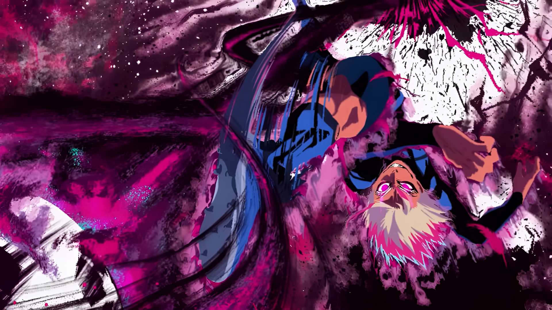 HD anime desktop wallpaper featuring Shidou Ryusei from Blue Lock in dynamic motion with vibrant pink and purple tones.