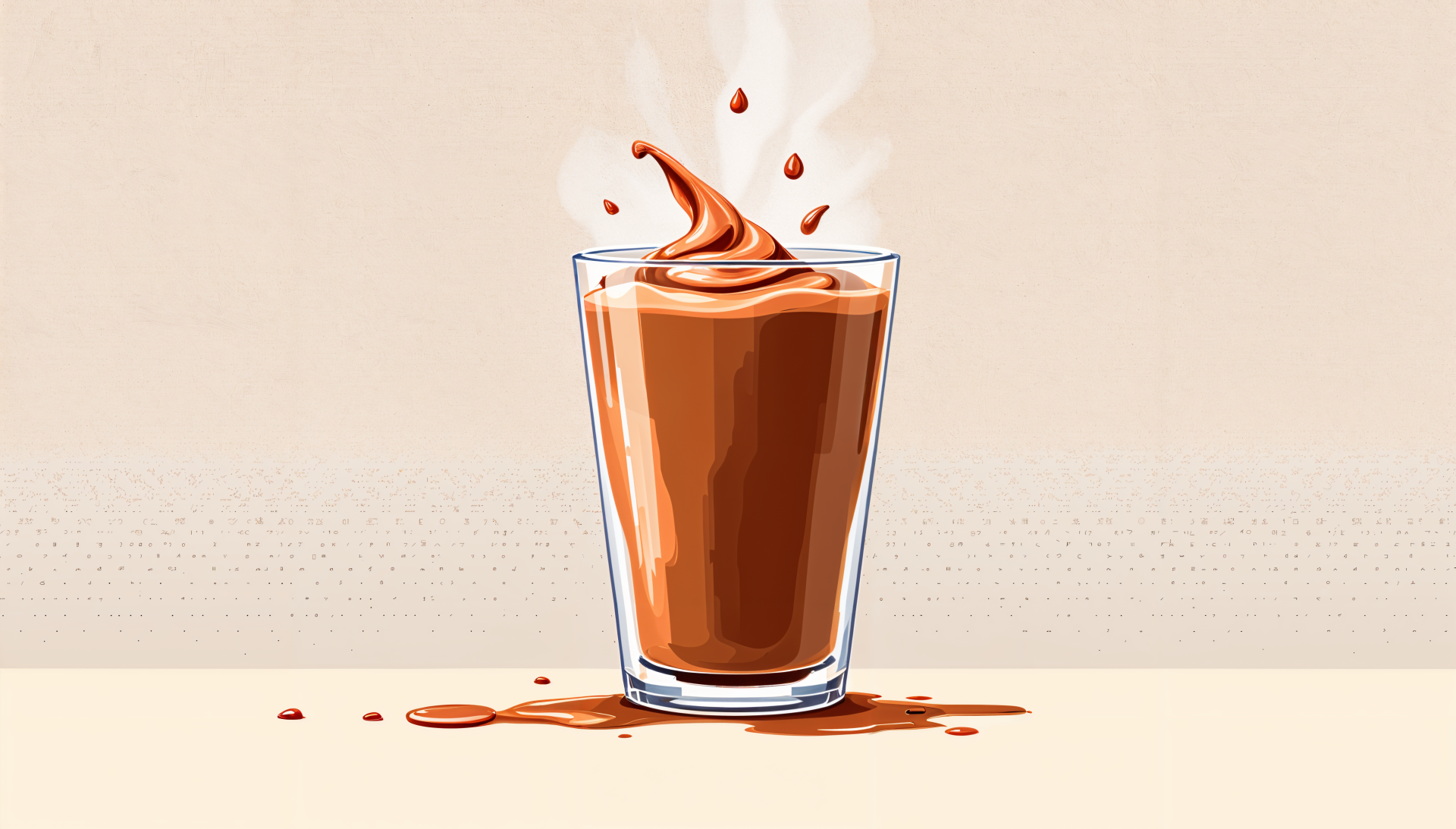A steaming glass of rich chocolate milk, with splashes and drips, set against a minimalist background, captured in stunning 4K Ultra HD for a captivating desktop wallpaper.