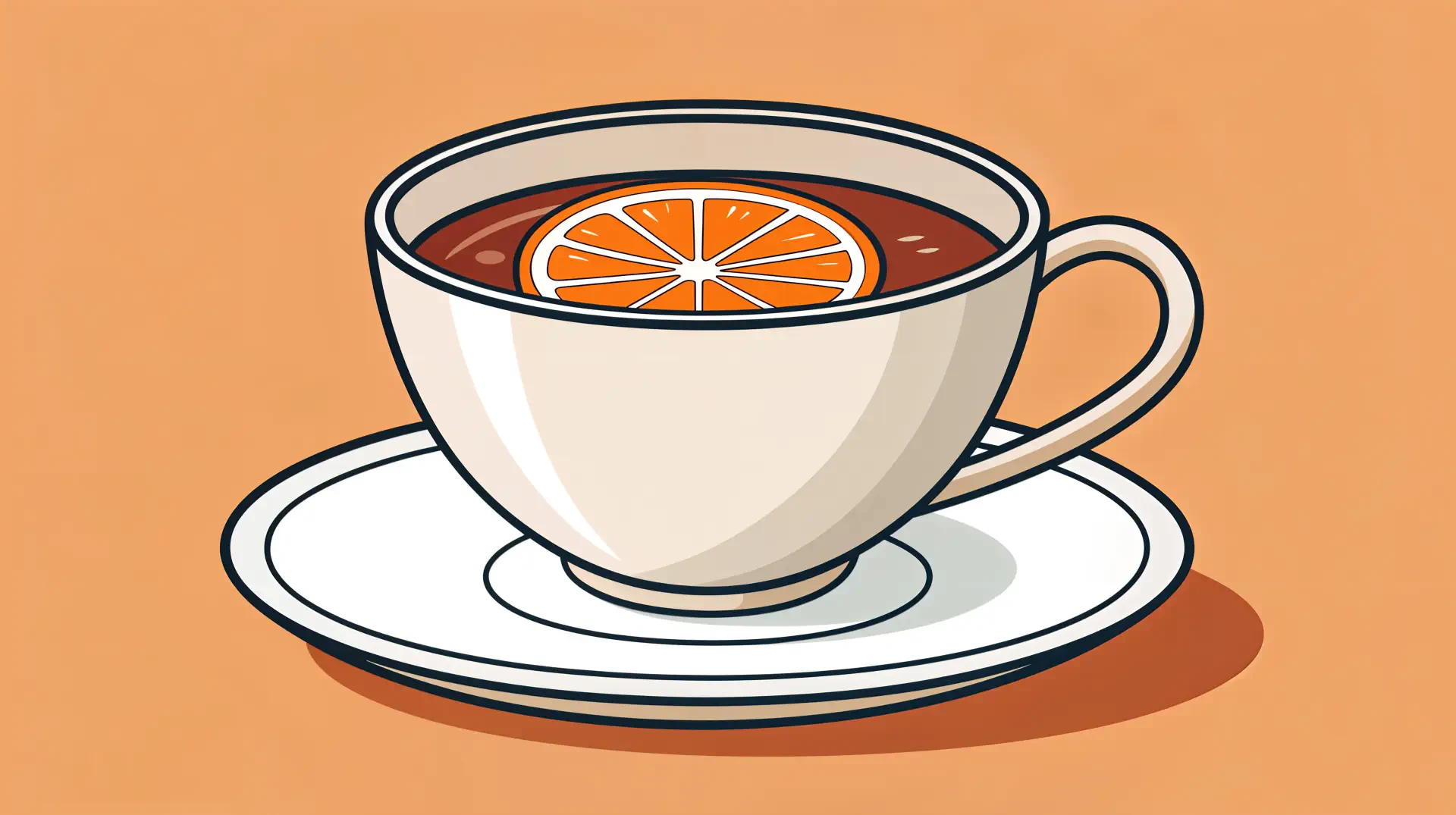 A minimalist illustration of Earl Grey tea in a white cup, featuring a slice of orange, set on a matching saucer. This image serves as a stylish 4K Ultra HD desktop wallpaper.