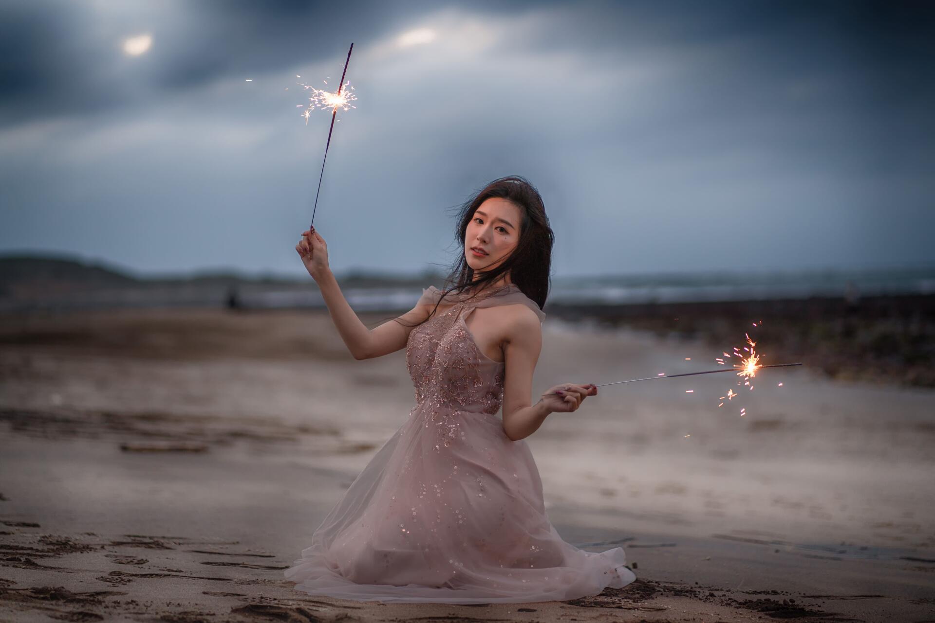 Download Asian Woman Fireworks 8k Ultra HD Wallpaper