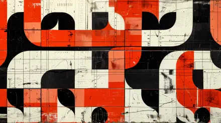 Abstract artistic wallpaper featuring a bold design of black, white, and red patterns. This 4K Ultra HD image adds a dynamic touch to any desktop background.