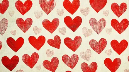 A vibrant 4K Ultra HD wallpaper featuring a playful pattern of red and pink hearts on a light background, creating a cheerful and romantic ambiance.