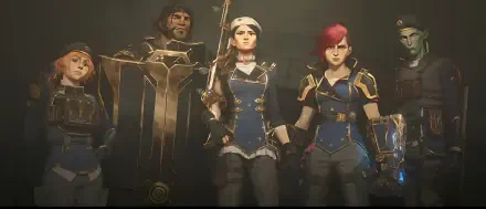 A group of characters from the TV show Arcane, featuring protagonists in distinctive outfits, showcasing a visually striking scene from Arcane Season 2. 4K Ultra HD wallpaper and background.