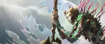 HD PC desktop wallpaper featuring a detailed, fantastical tree-like figure from Arcane TV Show, capturing the essence of Arcane Season 2's mystical world.